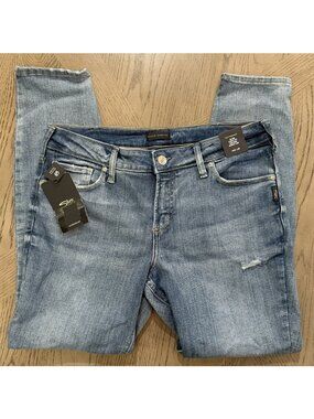 Silver Jeans Elyse Curvy Fit Mid Rise Skinny Jeans Medium Wash 32x29 $78 NEW